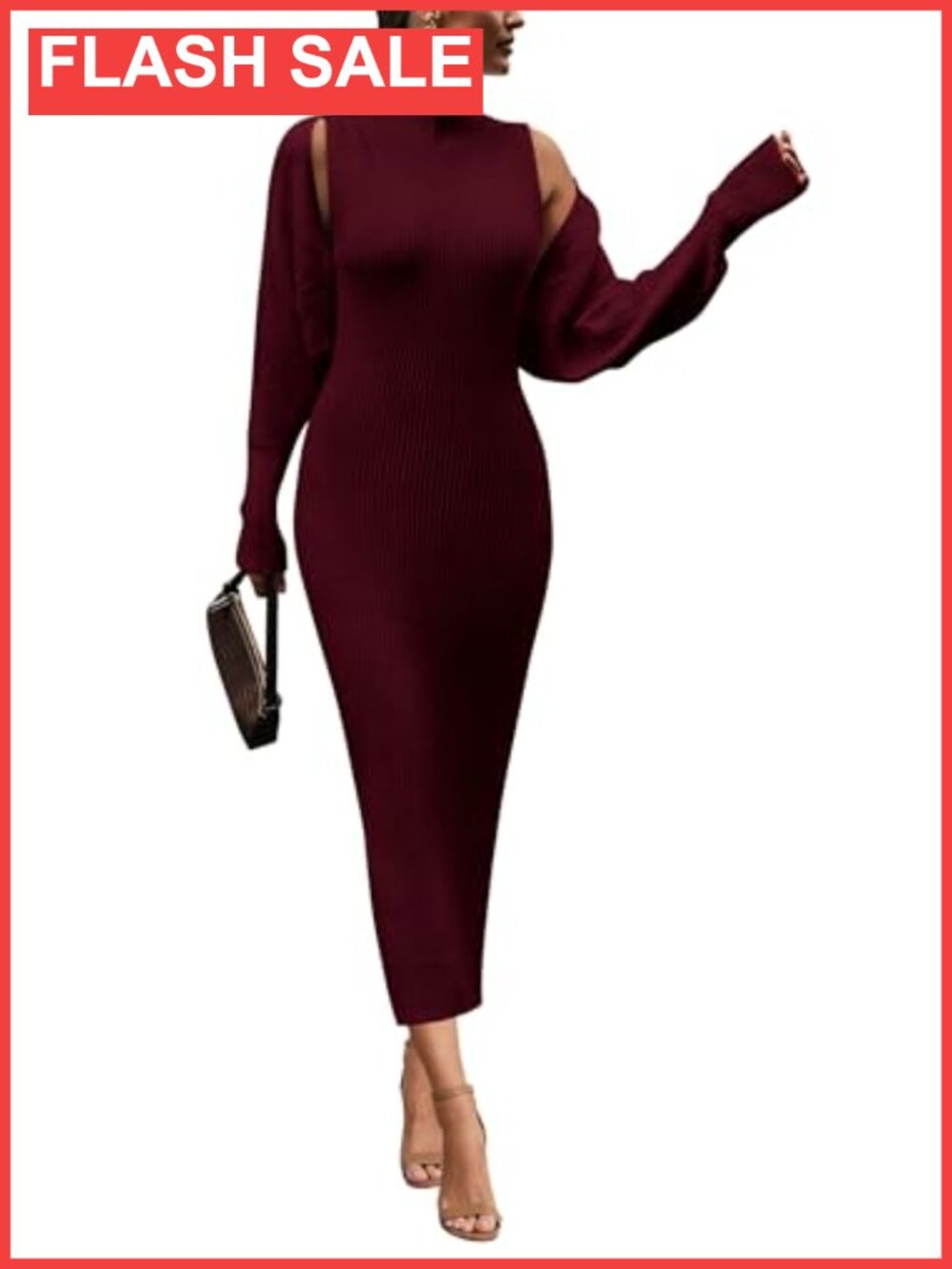Women's 2 Piece Ribbed Knit Sweater Dress Set Bodycon Maxi Cardigan